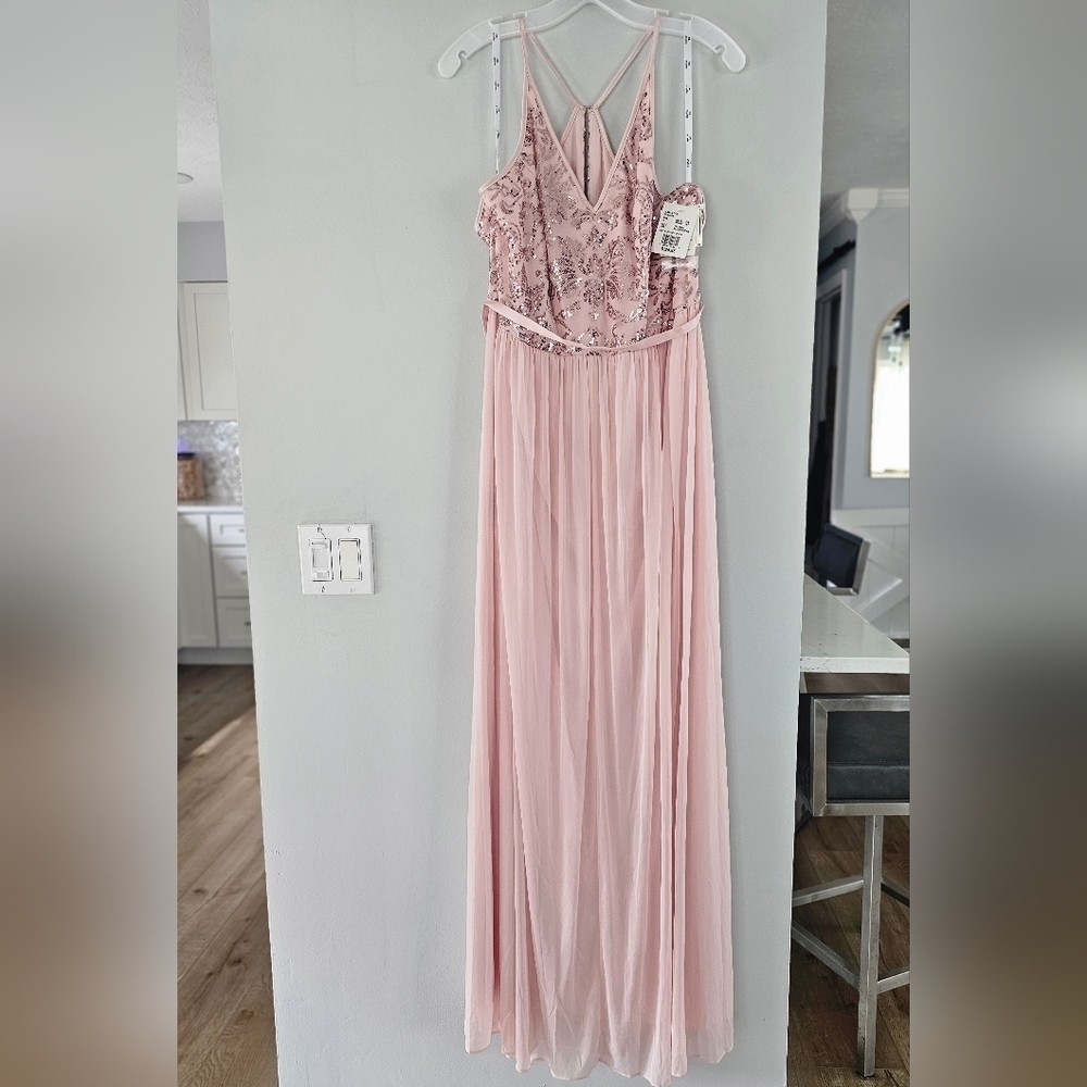 David’s Bridal Blush Pink & Rose Gold Sequin Bridesmaid Dress Size 16 NWT